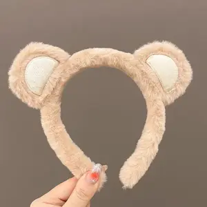 Plush Bear Ears Headband & Wristband Set Soft Skincare Spa Hair Wraps for Face Washing Hairband Wrist Strap