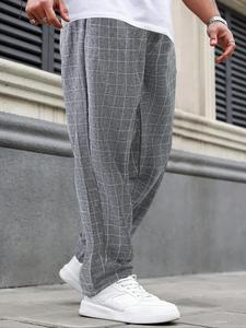 【 plus size】 plaid print drawstring waist pants, casual loose fit comfy trousers for daily wear, men's bottoms for all seasons, casual fashion pants, casual sport trousers