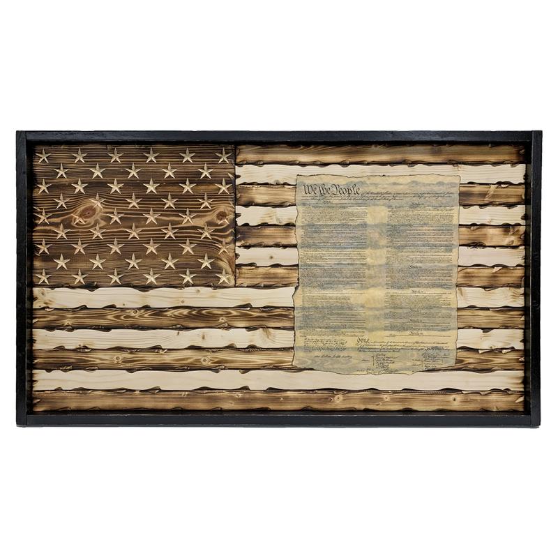 Battle Worn US Constitution Carved Wood Flag Burned and Natural