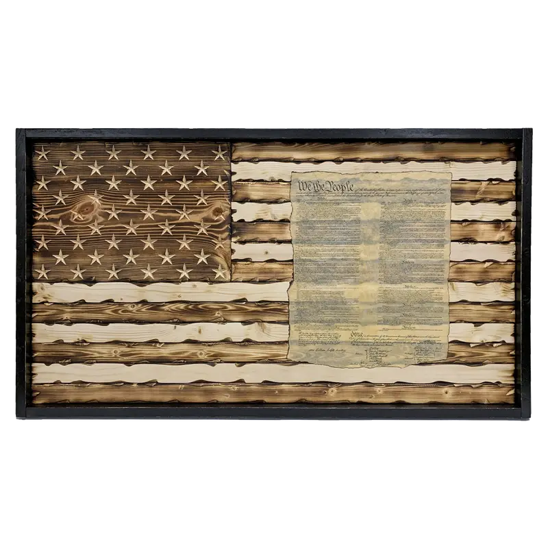 Battle Worn US Constitution Carved Wood Flag Burned and Natural