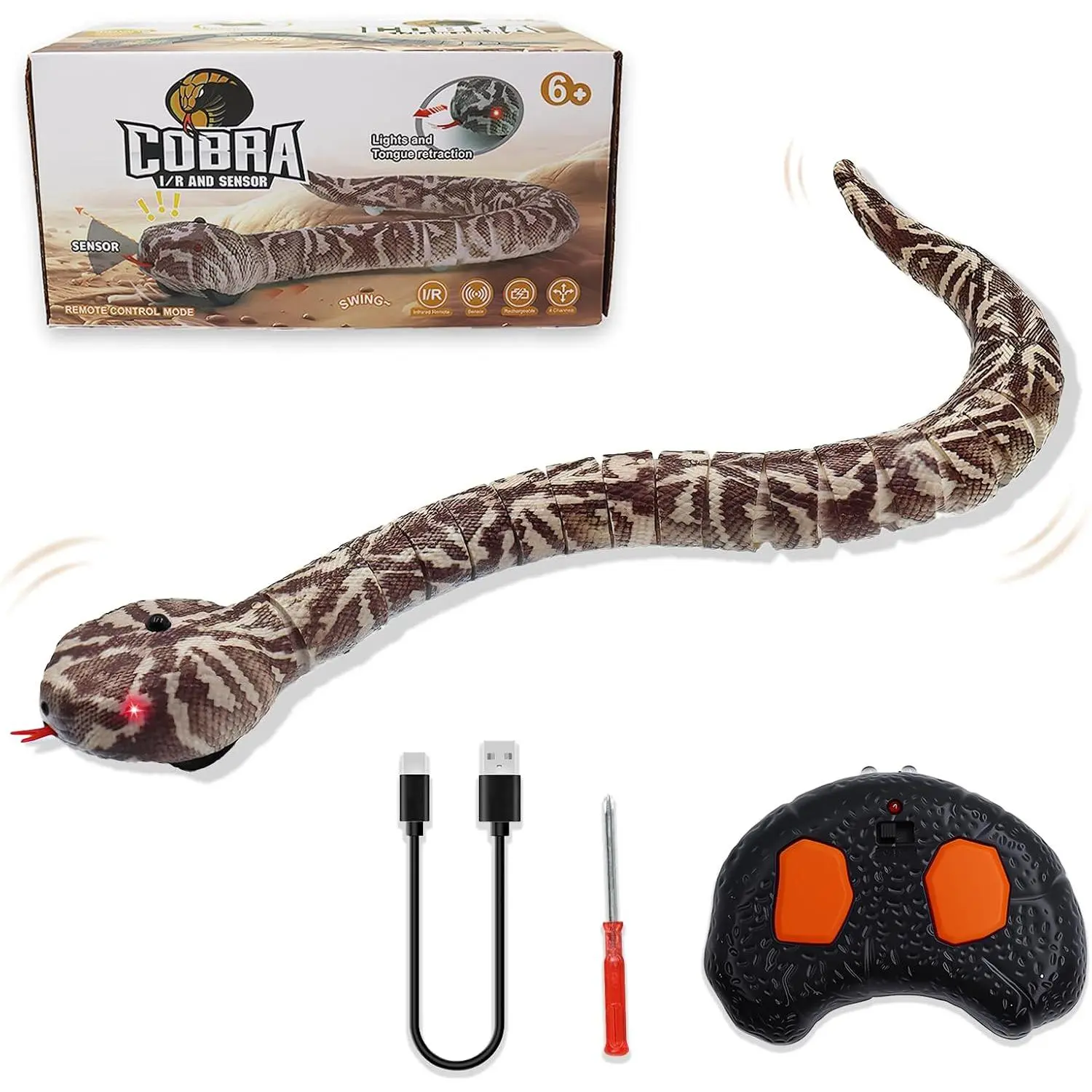 Remote Control Snake Toy, Realistic RC Rattlesnake Fast Moving Electric Fake Snake Toy Remote & Auto-Sensing Modes, Electronic Animal Scary Trick Prank Christmas for Kids Boys Cats Dogs