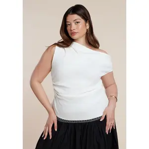 ELOQUII Women's Plus Size Asymmetrical Shirred Top