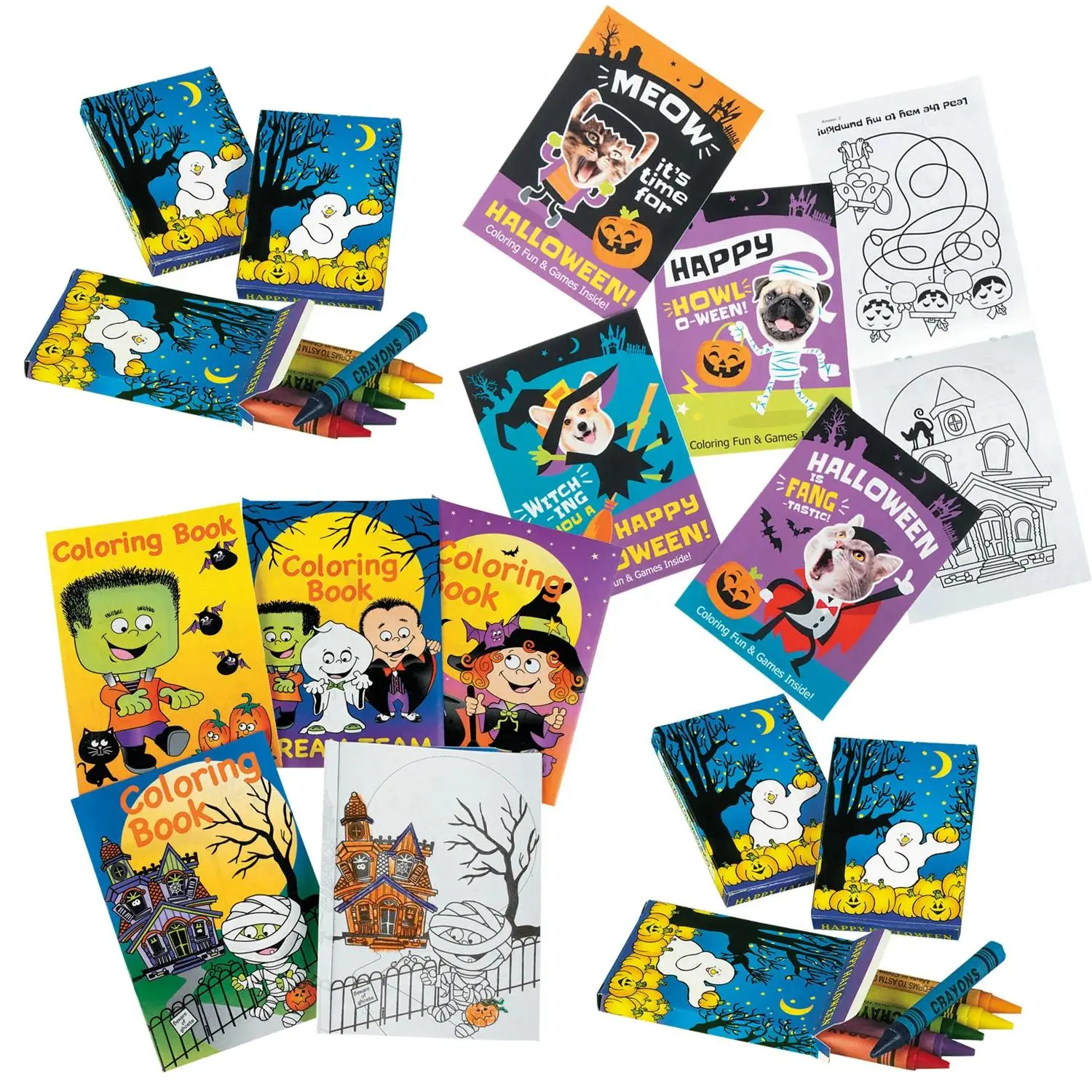 5" x 7" Bulk Halloween Coloring Books & 6-Color Crayon Boxes Kit for 144
