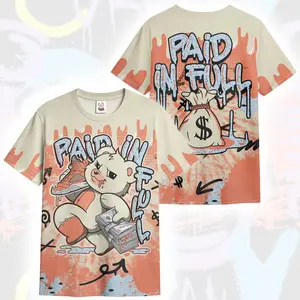 MatchYourKick Unisex Graffiti 3D T-Shirt – Paid In Full Moneys Bear Crimson Bliss AOP T-Shirt, Oversized Streetwear Fit, Sneaker Match Tee