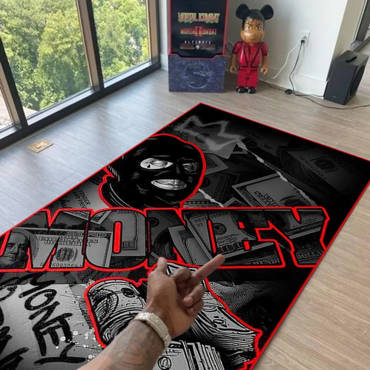 Fashion American Street Style Rug, Hip-Hop Cool Gang Gold Carpet, Durable No Fuzz Easy Care Fabric, Suitable for Living Room Bedroom