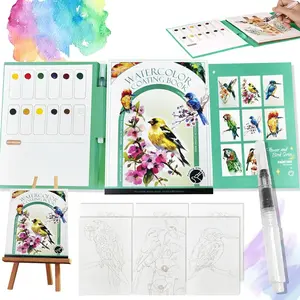 12 Colors Paint Card & Pen Watercolor Painting Book – DIY Decompression Coloring Workbook, Art Supplies for Home School Office