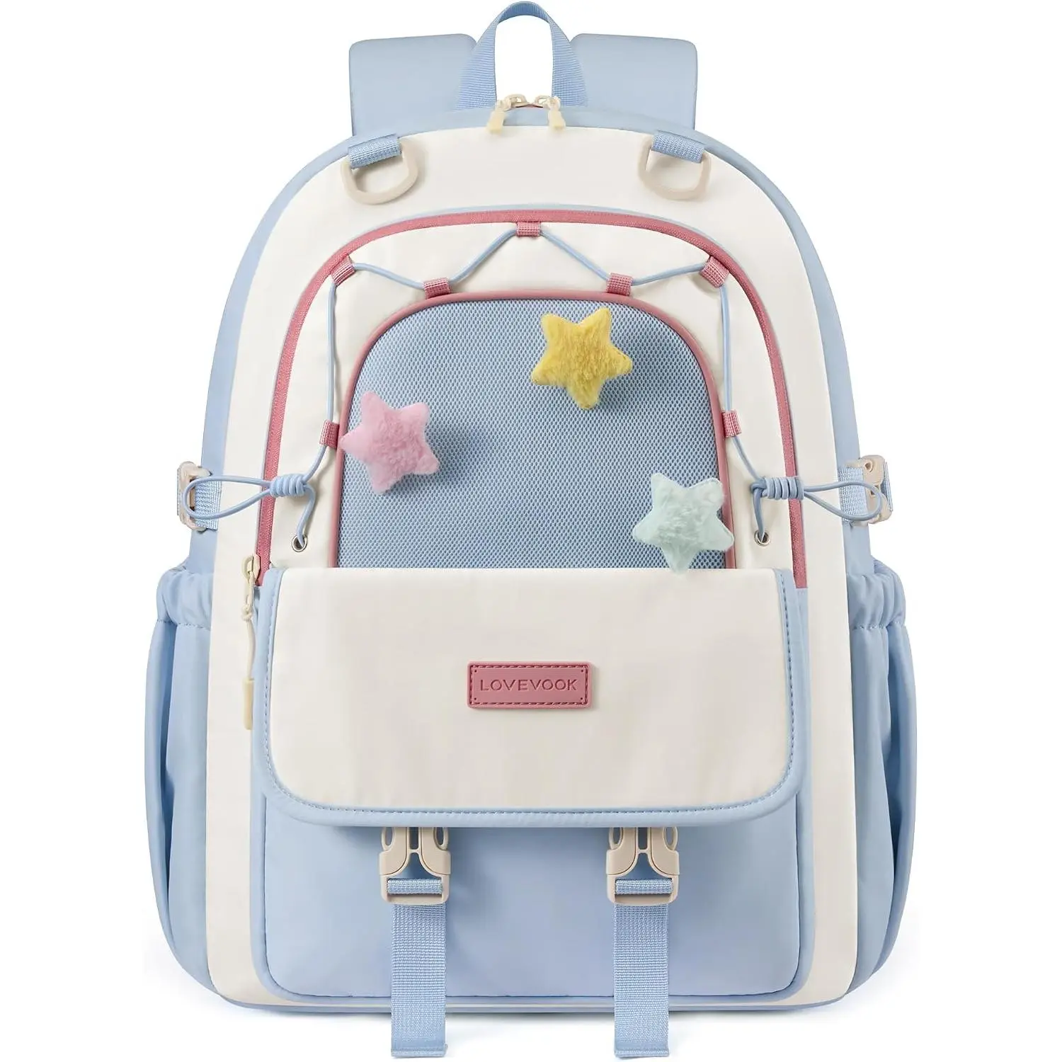 LOVEVOOK School Backpack for Teen Girls, Cute Lightweight Bookbag with Star Charm, Large Capacity Backpack Fits 15.6 Inch Laptop, Water Bottle Holder, Gift for Kids & Students