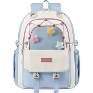 LOVEVOOK School Backpack for Teen Girls, Cute Lightweight Bookbag with Star Charm, Large Capacity Backpack Fits 15.6 Inch Laptop, Water Bottle Holder, Gift for Kids & Students