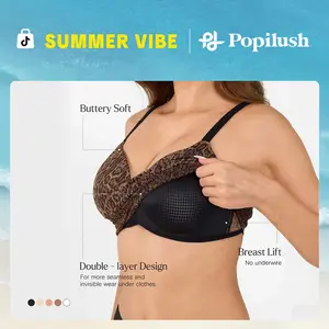 Popilush Wireless T-Shirt 2 IN 1 Bra Full Coverage Bralette Push Up Bra Seamless Plus Size Everyday