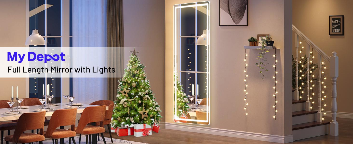 [LIVE4] 64"x21" Floor Mirror with Stand, Mirror Full Length Standing with LED Lights,  w/Dimming & 3 Color Lighting, Wall Mirror Aluminum Alloy Frame