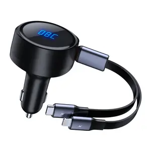 Bilolly Retractable Car Charger with Dual-wire Lighting/Type-C port, 2-in-1 Fast Charging, Compatible with iPhone 15 14 13 12 11 Pro Max, Galaxy S23, Pixel, Google, etc - Devices, Connection Cable Lightning