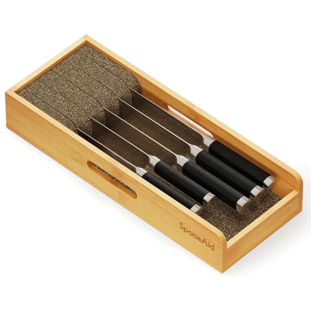 Small Bamboo Knife Holder for Drawer, 5.9"W Small Bamboo Knife Holder for Drawer, 5.9"W