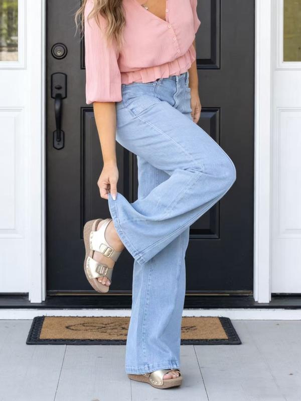 Women's Straight Leg Denim High Waist Baggy Casual Stretchy Loose Jeans