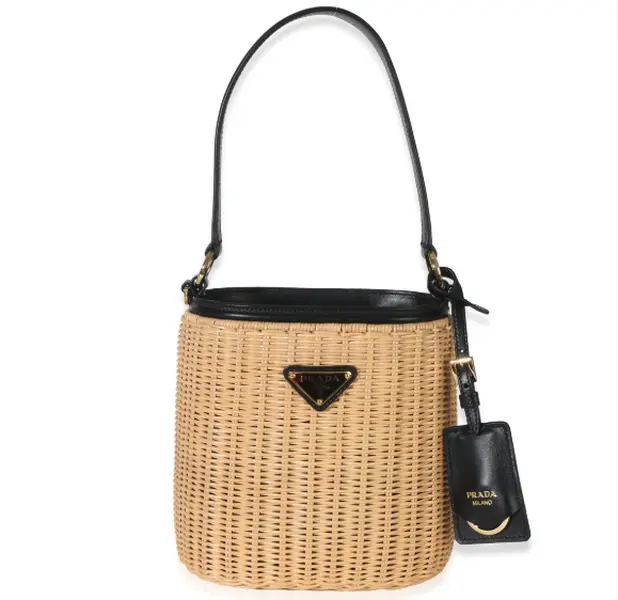 Pre-owned PRADA Wicker Shoulder Bags Black Panier Bucket Bag