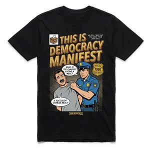 Threadheads Retro Comic Style Democracy Manifest T-Shirt - Black Graphic Tee for Men
