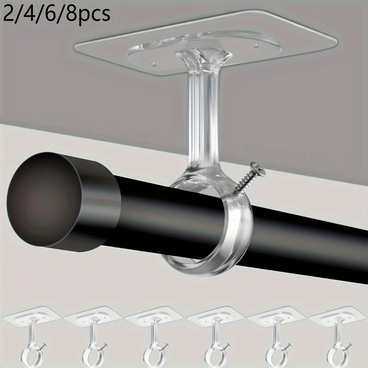 No-Drill Ceiling Curtain Rod Holder, Self-Adhesive Pole Hanger, Strong Adhesion, Quick Setup, Damage-Free Wall Mount, Renter Friendly, Wall Mounting, Ideal for Home Renters Kitchen Bedroom Bathroom Household, Ceiling Installation, Hangable, Wall Surface