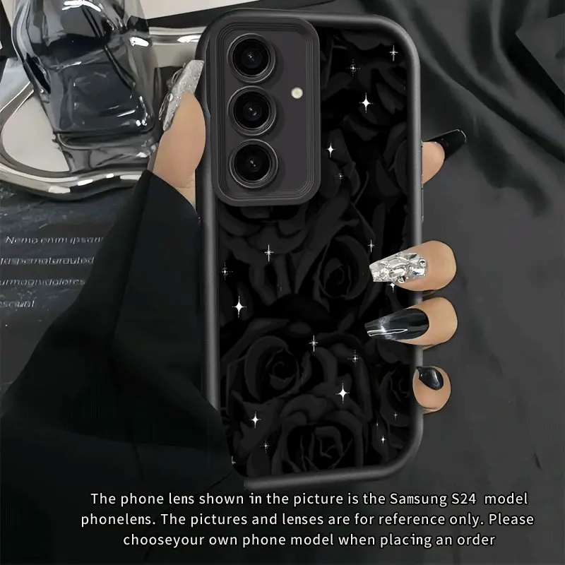 Phone Case: Premium Starry Black Rose New Phone Case for Samsung Galaxy S25 Ultra/S25 Plus/S25/S24 Ultra/S24 Plus/S24 FE/S24/S23 Ultra/S23 FE/S23/S23+/S22 Ultra/S22/S22+/S21 Ultra/S21