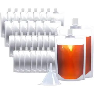 8&16OZ 30PCS Drink Pouches,Reusable Plastic Flask with Funnel for Drinking Liquid Beverage Juice,Stand Up Drink Bags for Travel Camping Outdoor Sport Concert Events,Leak-Proof Food Grade