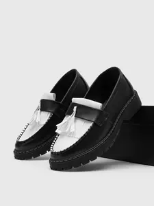 Men's Color-Block Tassel Thick-Soled Loafers | Soft PU Upper + Durable Rubber Sole + Contrast Stitching | Ideal for Students / Trendsetters / Everyday Outings, Height Boost & Versatile