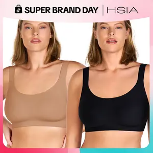 【2 Pack】HSIA Lola Plus Size S-5XL Seamless Full Coverage Wireless Bra with W Shape Jelly Support for Natural Lift Upgraded 3CM Wide Straps to Relieve Shoulder Pressure 1MM Ultra Thin Pads Hide Back Fat Side Smoothing Bra Stay in Place Semi Fixed Pads