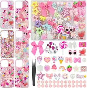 1430 Pcs Junk Phone Case Decoration Kit, Charms for Customizing Cases, Kawaii Bow, Letter Beads, Nail Accessories, Flatback Pearls, Rhinestones, Cute Aesthetic Decor for Personalization