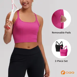 OQQ Women's Square Neck Tank Top, Removable Pads Casual Basic Top Fitness Workout Top Criss Cross Back  Cami