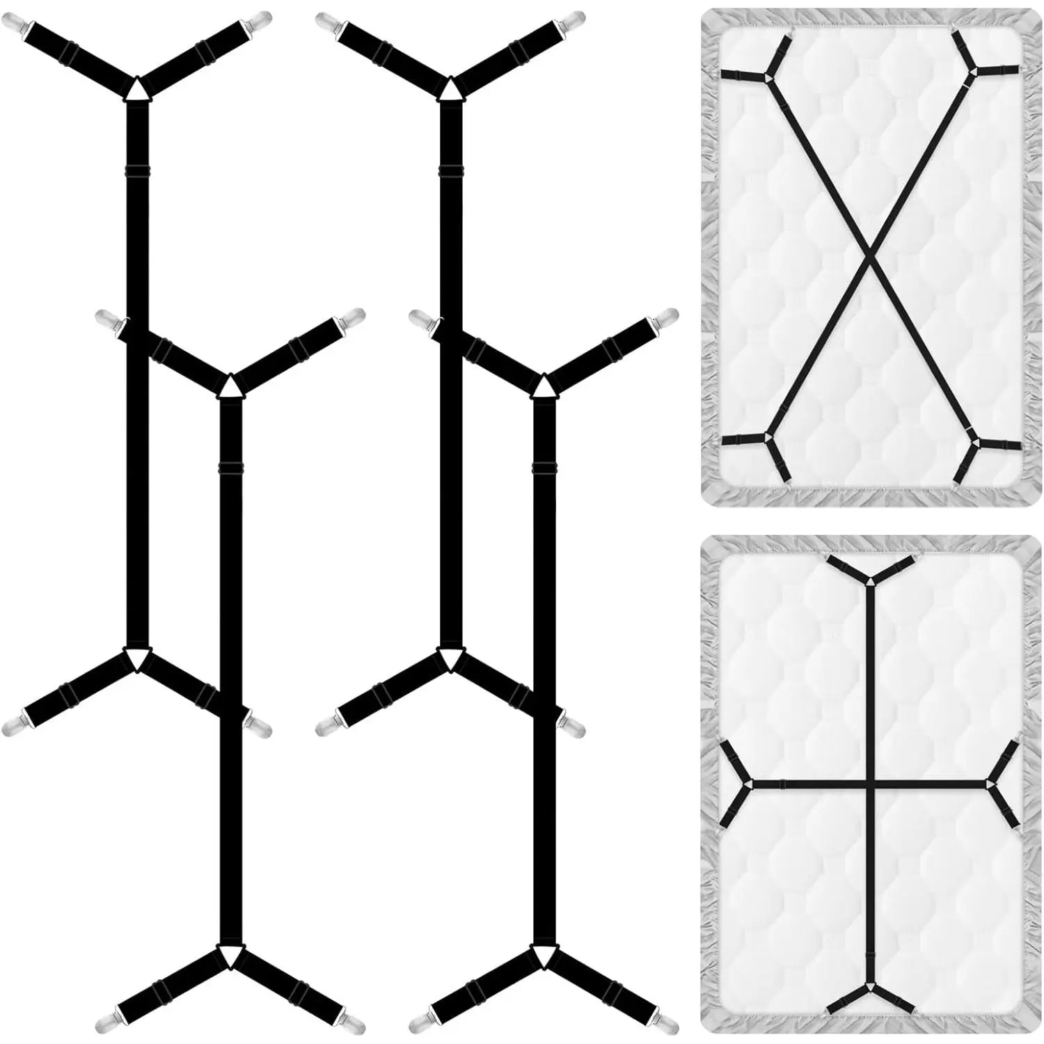 4 count Bed Sheet Straps, Adjustable Fitted Sheet Clips Keeping Sheets Place Heavy Duty,Sheet Straps,Mattress Sheet Holders Keep Sheets Firm & Tight (Black)