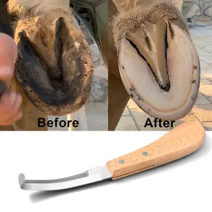 Natural Rubber Wood Handle Dual-Blade Hoof Pick Knife, Durable Horse Care Tool, Ideal for Farrier Use, High-Quality Equine Grooming Equipment
