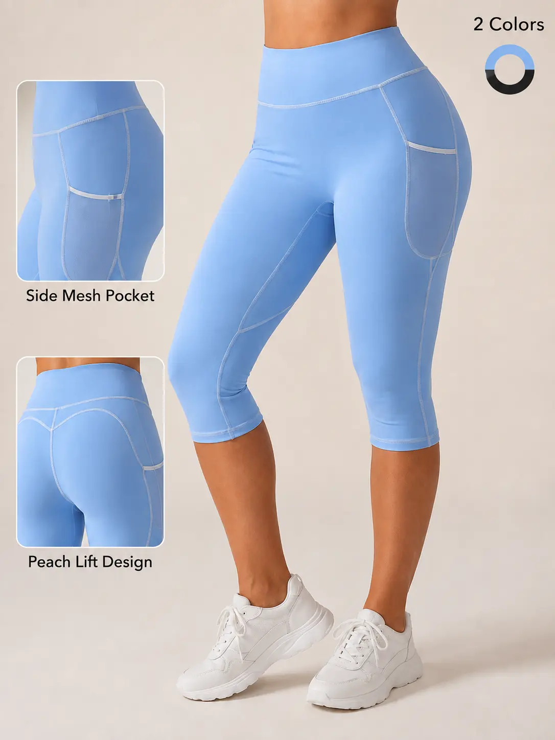 Women’s High-Waist Capri Leggings with Mesh Pockets, Sculpting Seams, Fit Design for Gym Workouts