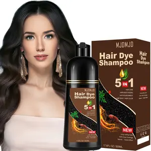 Black Hair Dye Shampoo 5-in-1, Instant Hair Color Shampoo for Gray Hair Coverage, Herbal Formula with Ginseng Extract & Plant Ingredients, Natural Sulfate-Free Hair Coloring for Women & Men, Champu Para Canas 200/500ML