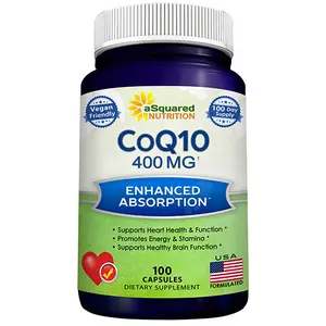 aSquared Nutrition CoQ10 (400mg Max Strength, 100 Veggie Capsules) - High Absorption Coenzyme Q10 Powder - Ubiquinone Supplement Pills, Extra Antioxidant CO Q-10 Enzyme Vitamin Tablets, Coq 10 400 mg