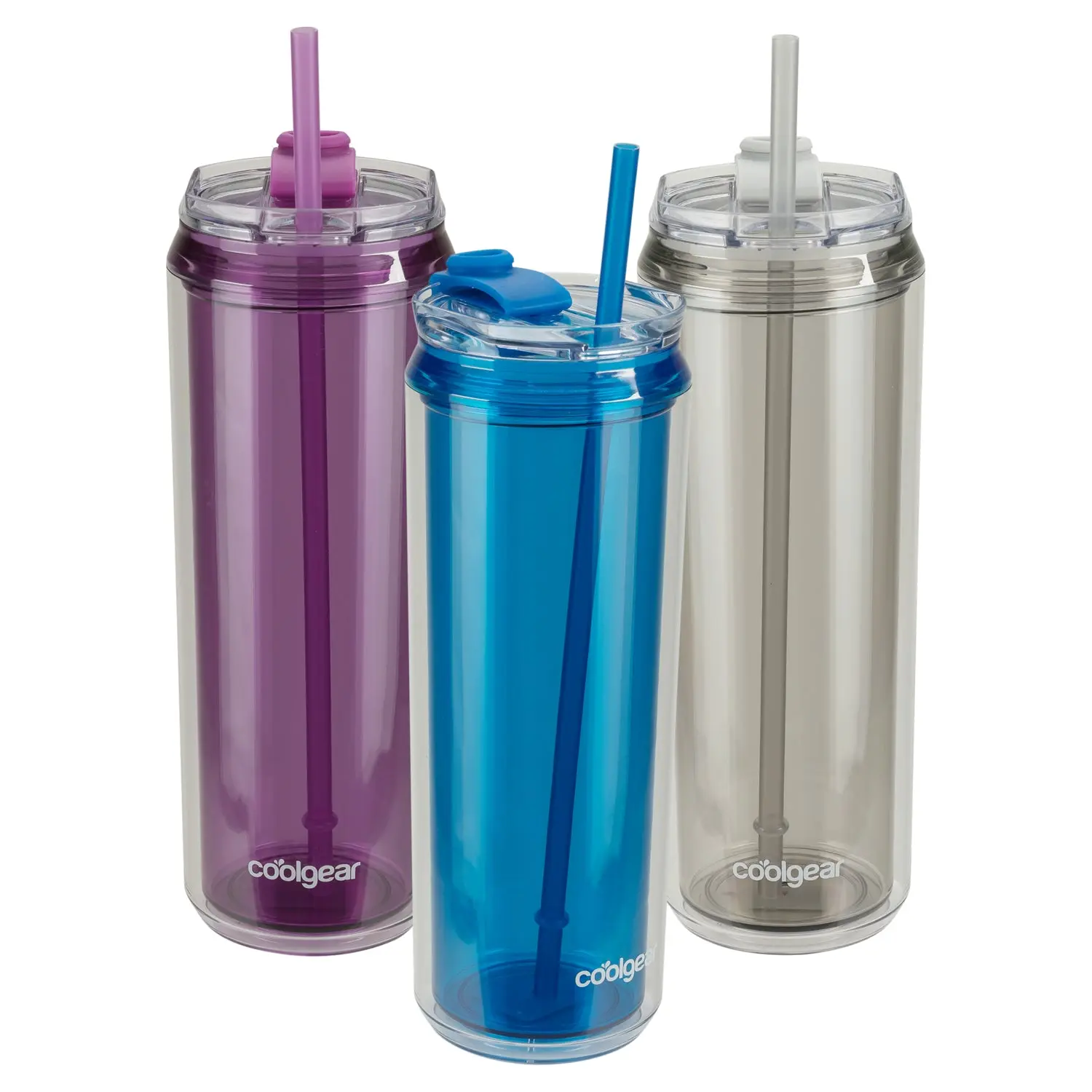 Cool Gear 3-Pack 22 oz Modern Tumbler with Reusable Straw | Dishwasher Safe, Cup Holder Friendly, Spillproof, Double-Wall Insulated Travel Tumbler | Solid Variety Pack