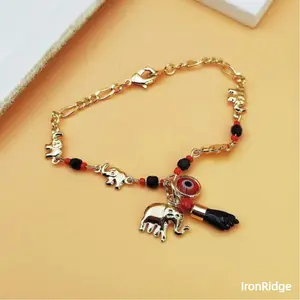 Plated Metal Evil Eye Elephant Bracelet - 1 Pc Adjustable Sports Wristband, Elephant Motif Protection Charm, Gift-Ready Daily Wear Accessory for Trendy Women's