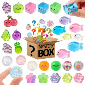 [US Stock] 25Pcs Mystery  Mini Squeeze Toys Blind  | Surprise Squishy Toys Set For Stress Relief | Sensory Fidget Assortment Mini Fish Steamed Buns Ice Cubes Fruits | Birthday Party Favors Christmas Halloween Gifts Goodie Bag Fillers Box