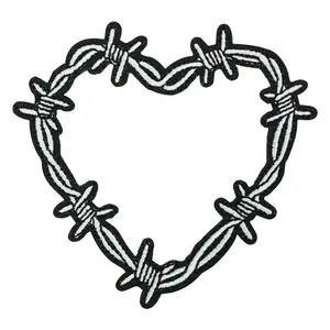 5Pcs Barbed Wire Heart Embroidery Iron-On Patch