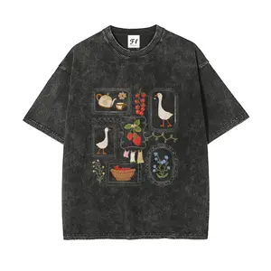 Vintage Cottagecore Goose Floral Graphic T-Shirt, Retro Farm Aesthetic Tea Strawberry Art Tee, Country Vintage Botanical Graphic Shirt, Unisex Casual Tee