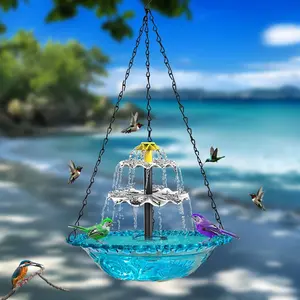 Solar Waterfall Hanging Bird Bath Fountain, Outdoor Solar Pump & Glass Bowl, Large Hummingbird Bath, Garden Decor, 2026 New Model