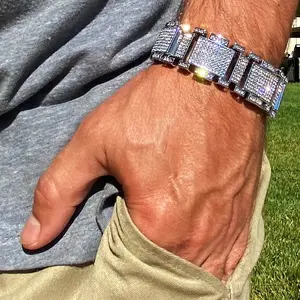 Men's Hip Hop Bracelet CZ Micro Pave Flooded Out Silver Tone Heavy Iced 23MM  8"