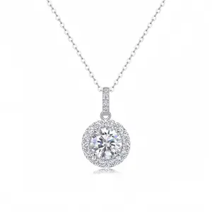 S925  4-Prong Round Lab-Grown Diamond Pendant, 1 ct D Color VS1 Clarity, Elegant Light Luxury Design for Fashionable Wear,  12001