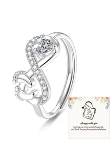 Mother's Day Footprint Ring — Women's Adjustable Open-Band "Infinity Heart" Promise Ring. A Birthstone, Friendship, or Promise Ring Perfect for Her — An Ideal Gift for Mom, Daughter, Wife, or Mother-in-Law; Great for Mother's Day or Graduation Season.
