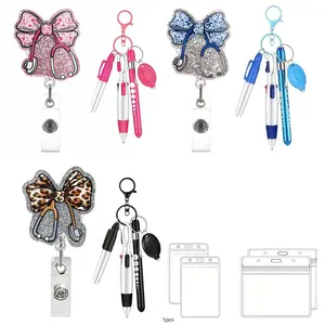 Creative Bow Stethoscope Badge Clip, Retractable Design, Includes Pen, Marker, Eld Light, Waterproof Card Set, Fashion Accessory for Nursing Schools