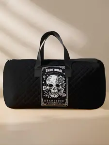 Skull & Card Pattern Design Large Capacity Travel Bag, Portable Overnight Bag, Fashionable Travel Bag with Shoe Storage, Yoga Training Bag, Portable Crossbody Bag