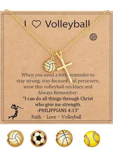 Baseball/football/volleyball/basketball for Girls Women, Sporty Jewelry Gift for Boyfriend, 16+3 Inch Copper Chain, Cross Chain Design