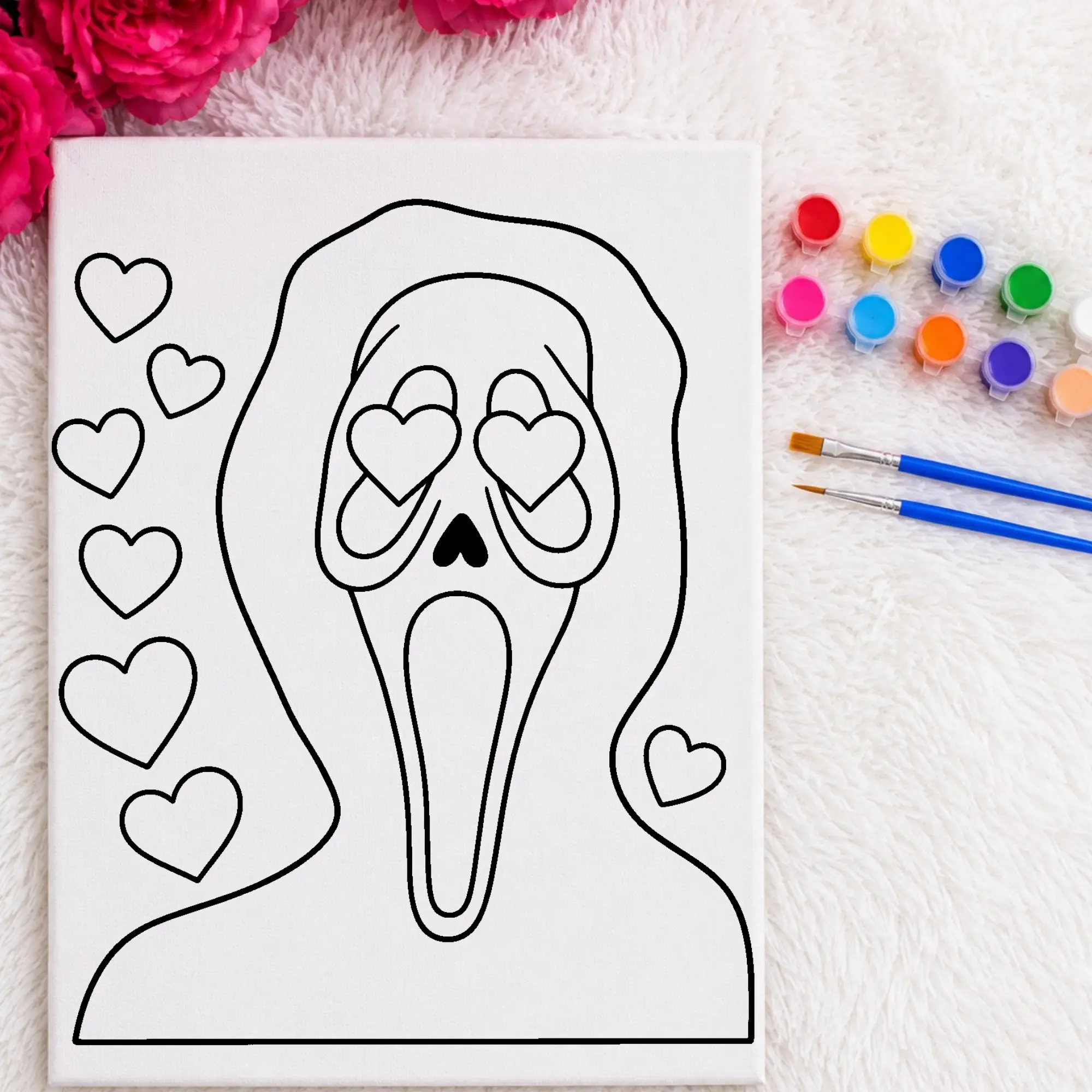 Ghost Face Halloween Canvas Paint Kit - Color Your Own Canvas - Sip and Paint Activity