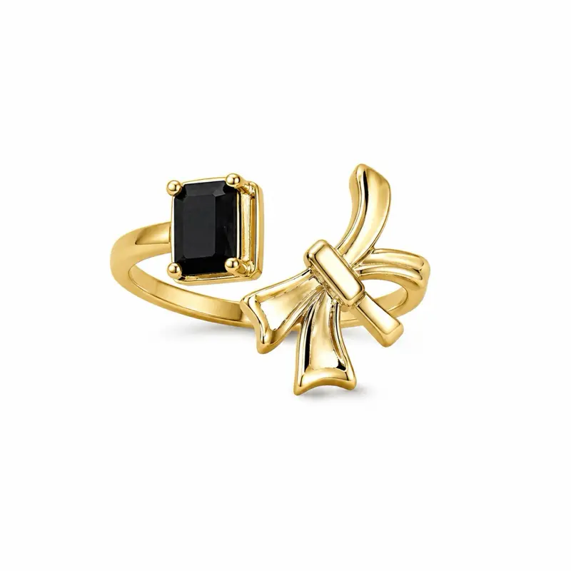 LUVARA Adjustable 14K Gold Laminated Bow Ring – Elegant Open Ring for Women | High Quality Jewelry