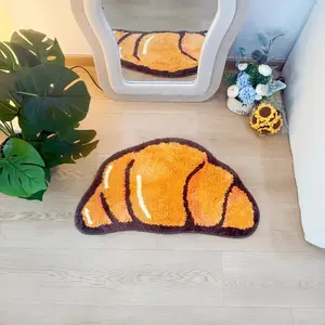 Cute Croissant Shaped Rug Soft Yellow Bread Floor Mat for Kitchen Bedroom Non-Slip Decorative Carpet Food-Themed Home Decor Rug for Breakfast Nook Entryway Cozy Plush Small Area Rug for Kids Room