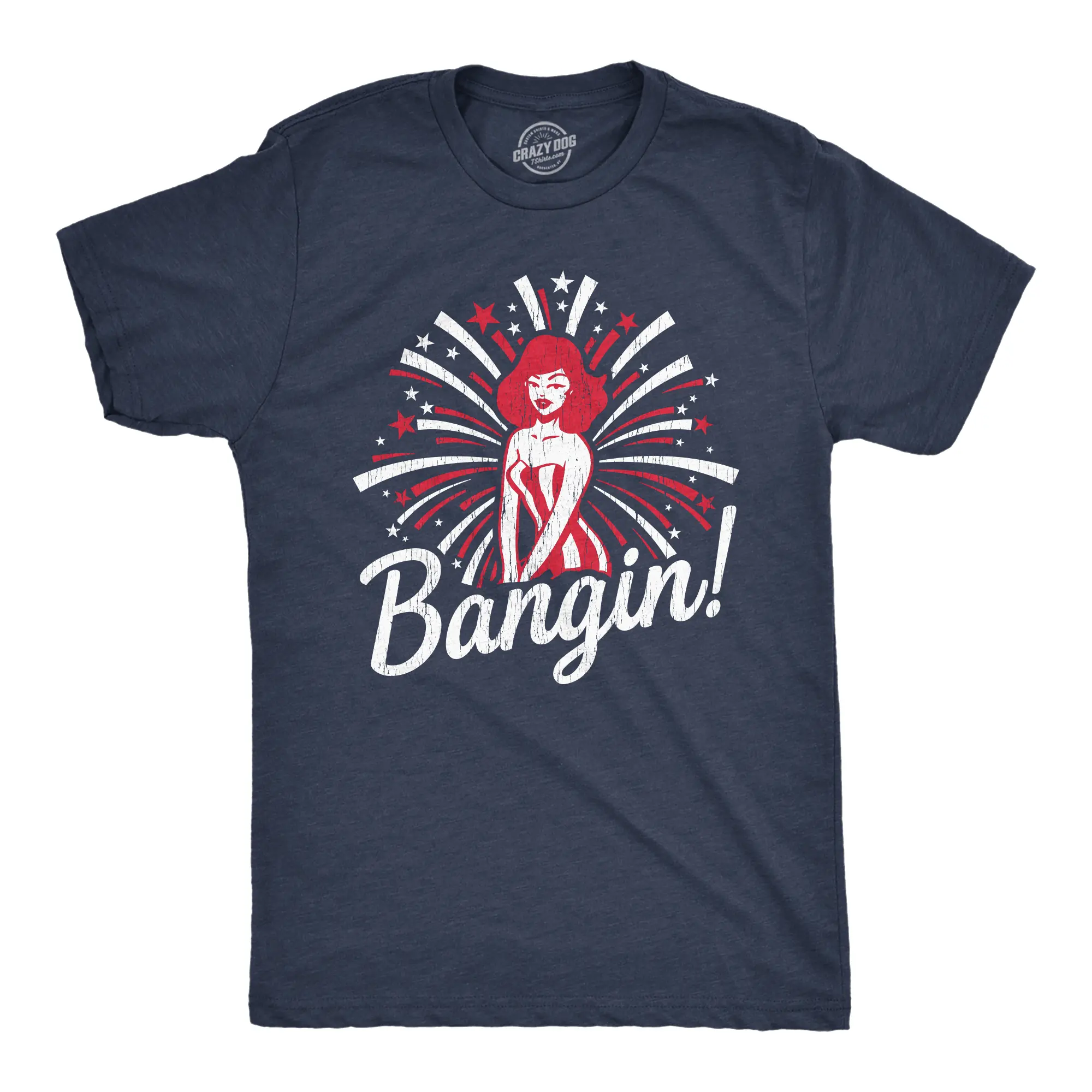 Mens Bangin T Shirt Funny 4th of July Independence Day Fireworks Patriotic Graphic Tee Mens Funny T Shirts Cool Vintage Fashion T-Shirt Gift Classic Menswear Patriotic Apparel for Men Novelty Tees for Guys Navy