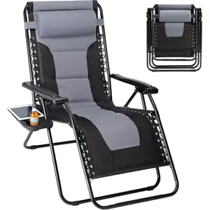 Indoor/Outdoor Foldable Zero Gravity Chair – Portable Recliner with Locking System, Supports 330 lbs, Adjustable Pillow & Cup Holder, Reclines Up to Nearly 170° for Living Room, Deck or Camping