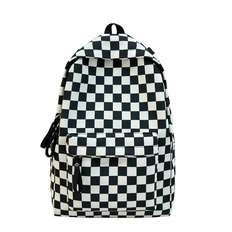Black White Checkered Print Backpack, Classic Plaid Casual Daypack, Adjustable Padded Shoulder Straps Large Capacity Student Backpack, School Travel Bag,back to school，back to school gifts，back to college，first day of school
