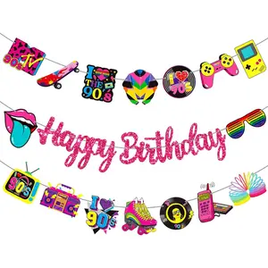 90s Theme Birthday Party Banners Retro 1990s Birthday Party Decorations Retro Style  To The 90s Decorations for  Hop Party  Shower Supplies